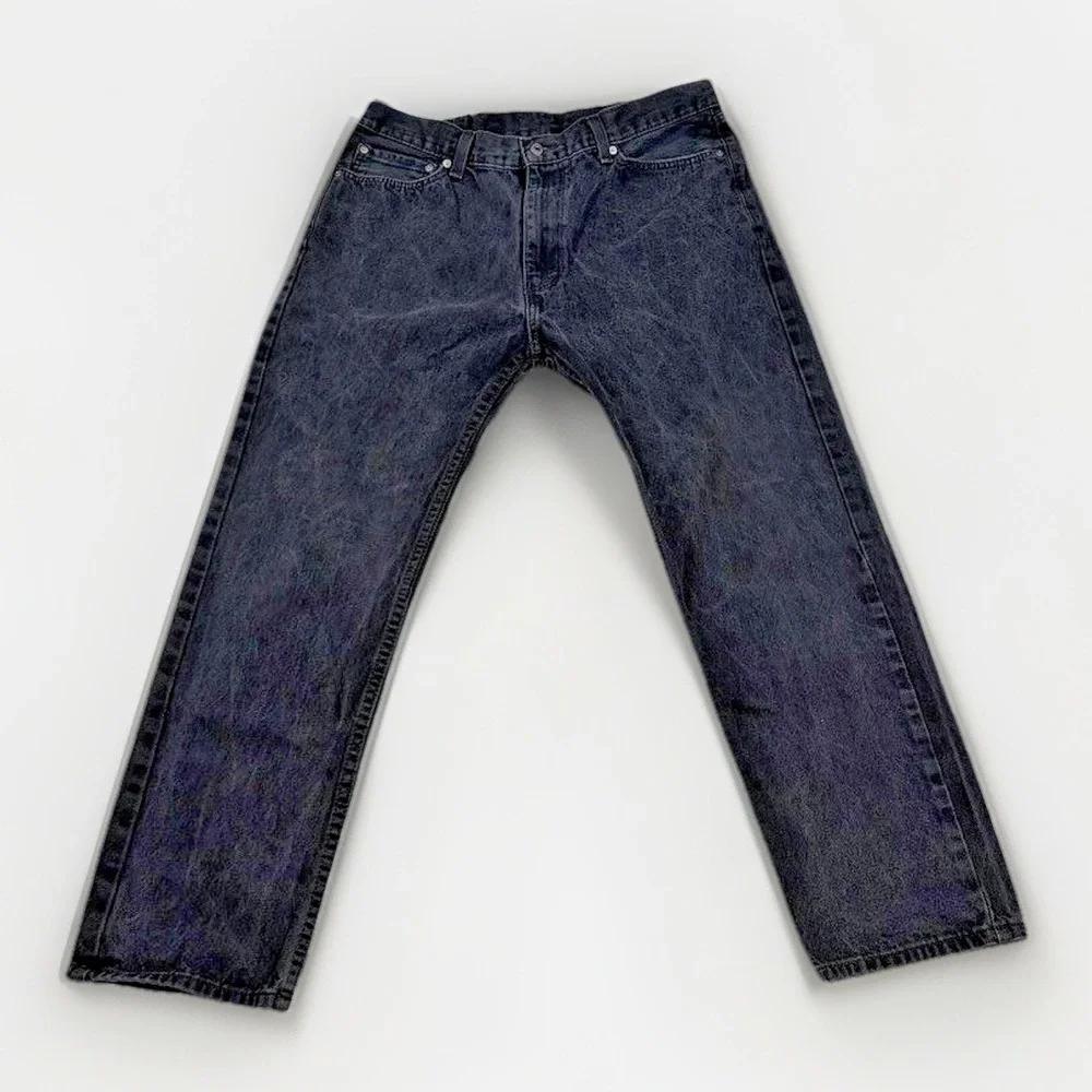 Levi's 505 Regular Fit Jeans Mens 38x32 Black Acid Wash Straight Leg Denim‎